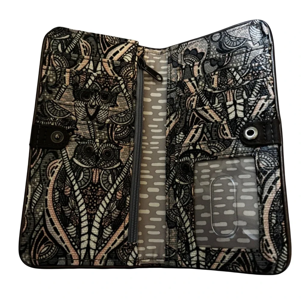 Sakroots Ecotwill‎ Encino Essential Women's Wallet Black White Owl Design